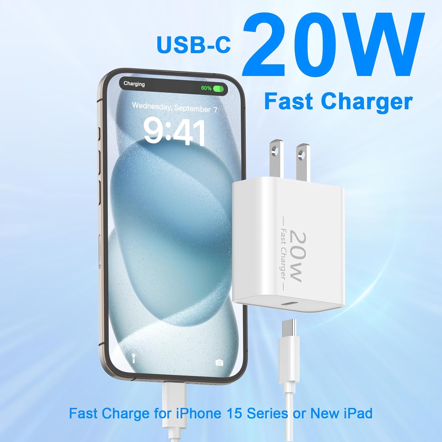 20W USB C Fast Charger for iPhone 16/16 Plus/16 Pro/16 Pro Max/15/15 Plus/15 Pro/15 Pro Max, iPad Pro, 2 Pack PD 20W Type C iPhone 16 Pro Max Charger Fast Charging with 6FT USB C to C Charging Cable