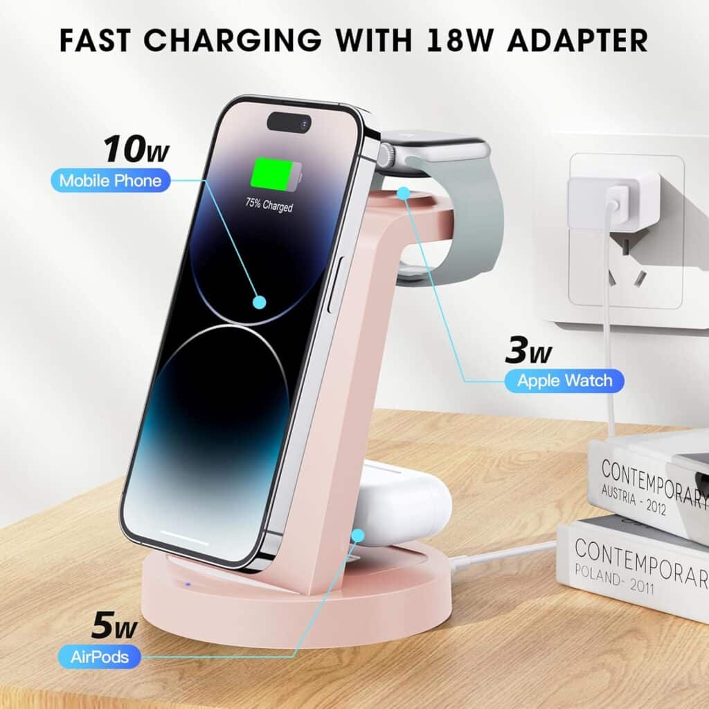 3 in 1 Charging Station for iPhone, Wireless Charger for iPhone 15 14 13 12 11 X Pro Max Apple Watch - Wireless Charging Station for AirPods 3 Pro