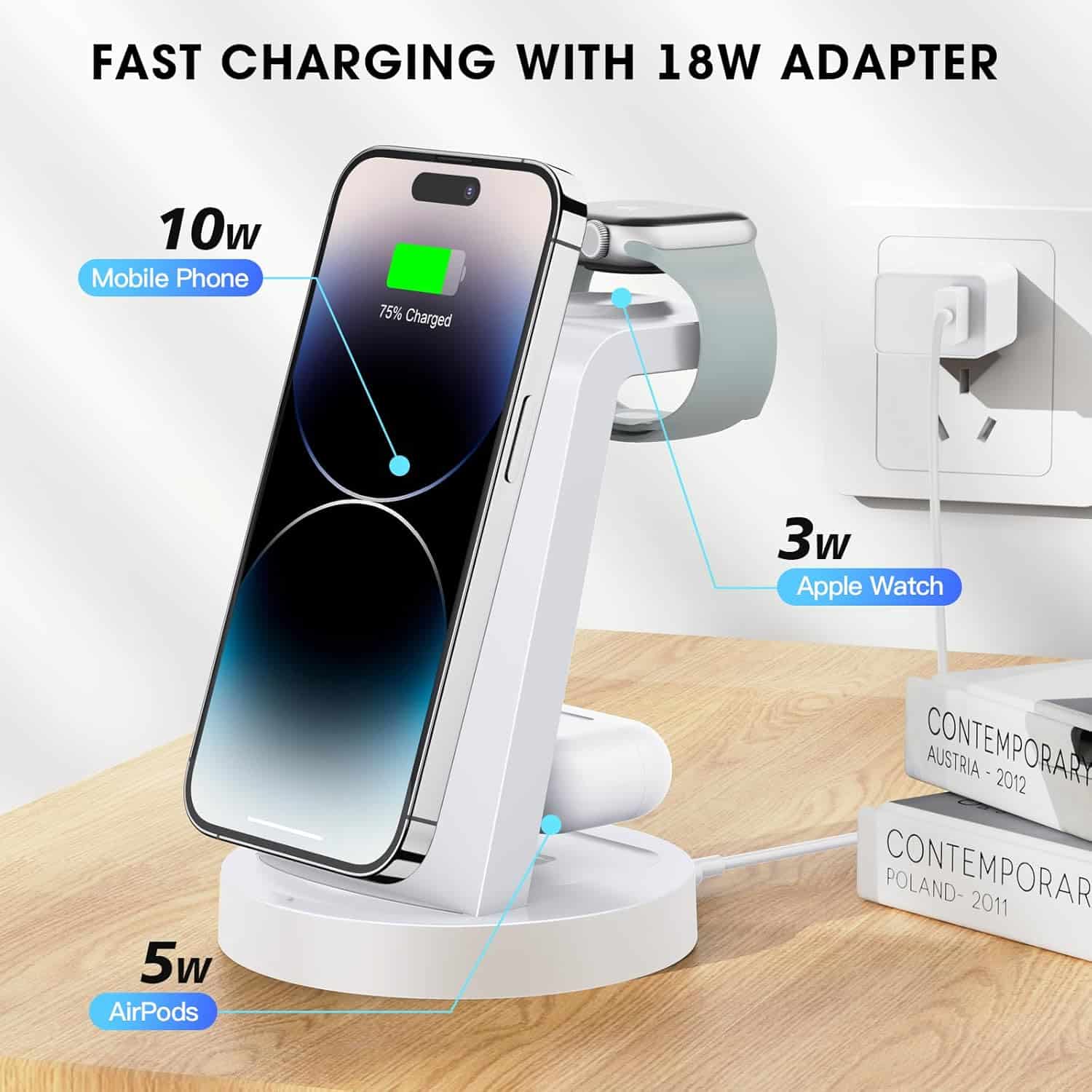 3 in 1 Charging Station for iPhone, Wireless Charger for iPhone 15 14 13 12 11 X Pro Max Apple Watch - Wireless Charging Station for AirPods 3 Pro