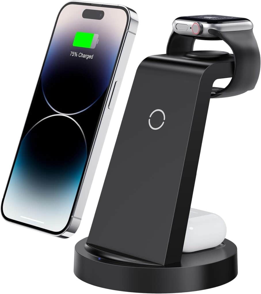 3 in 1 Charging Station for iPhone, Wireless Charger for iPhone 15 14 13 12 11 X Pro Max Apple Watch - Wireless Charging Station for AirPods 3 Pro