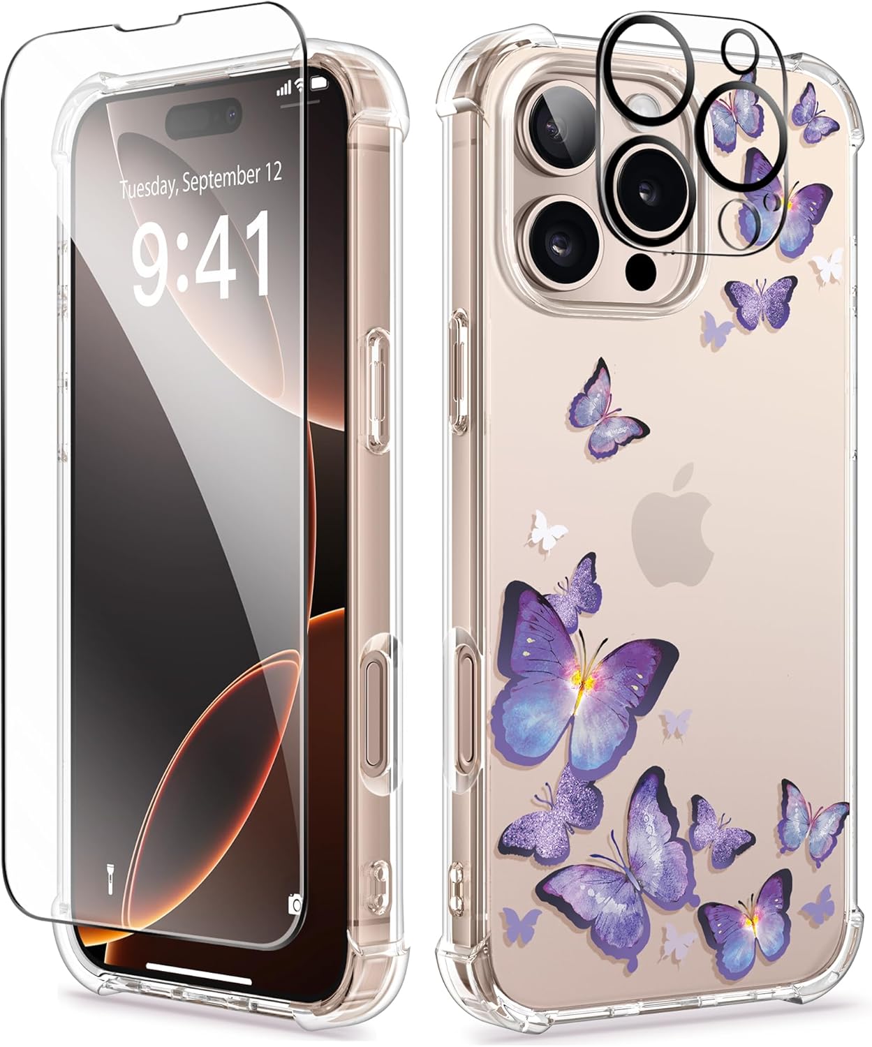 GVIEWIN Compatible with iPhone 16 Pro Case Floral, with Screen ProtectorCamera Lens Protector [Not Yellowing] Slim Shockproof Protective Clear Flower Women Phone Cover 6.3 (Floratopia/Colorful)