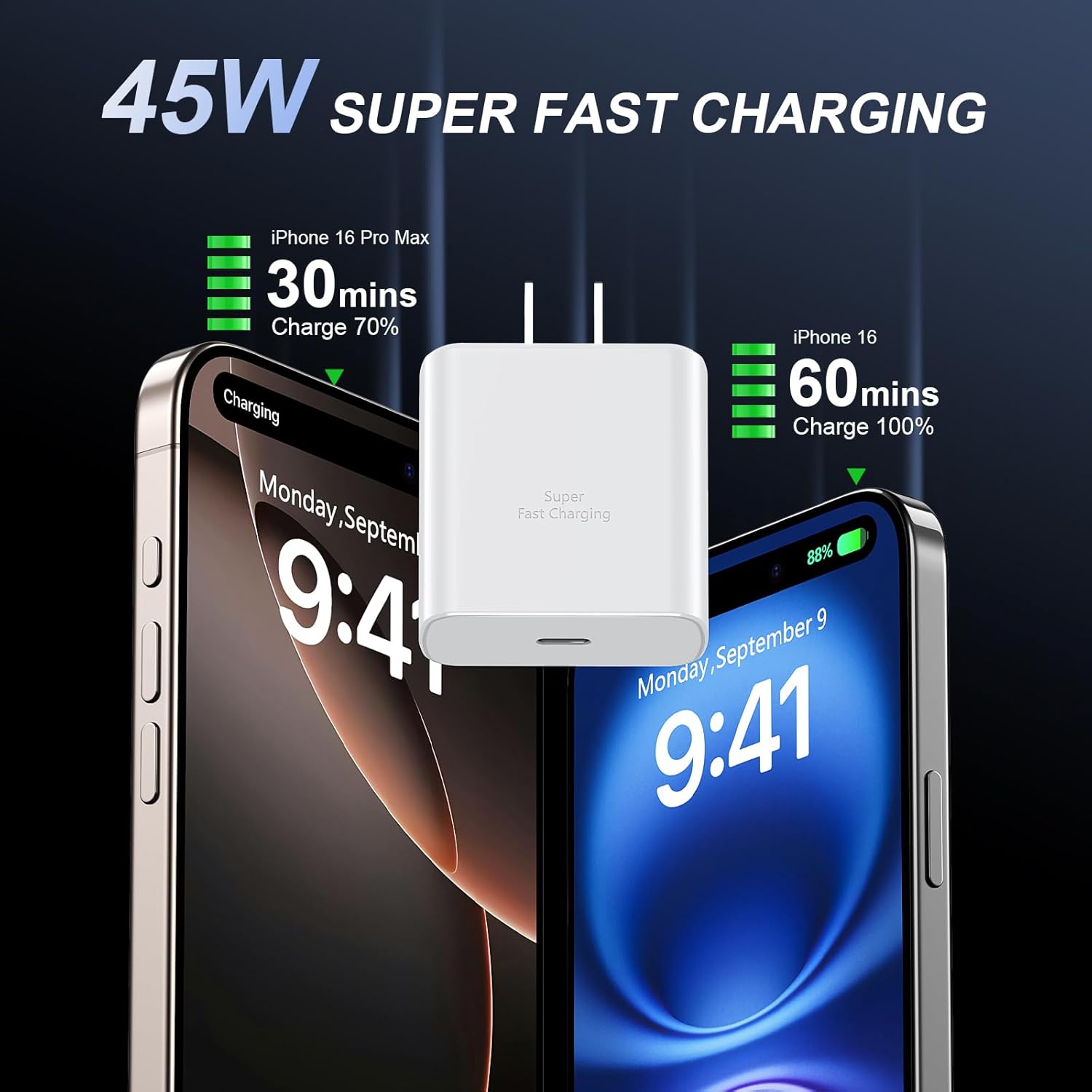 iPhone 16 Pro Max Charger Fast Charging, 45W USB C iPhone 16 Super Fast Charger Block with 10ft Long Type C Charging Cable Cord for iPhone 16/16 Pro/16 Pro Max/16 Plus 15/15 Pro Max/Pro, Galaxy S24