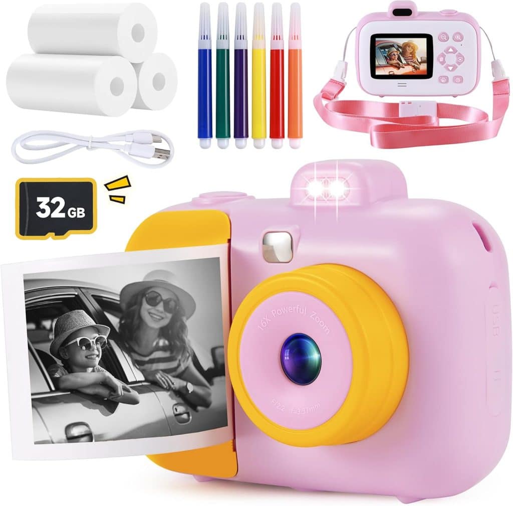 Kids Camera Instant Print for Girls Boys Age 3-12 Kids Toys, 12MP 1080P Kids Digital Cameras Christmas Birthday Gifts for 4 5 6 7 8 9 10 Year Old Girls, Toddler Camera Girls Toys