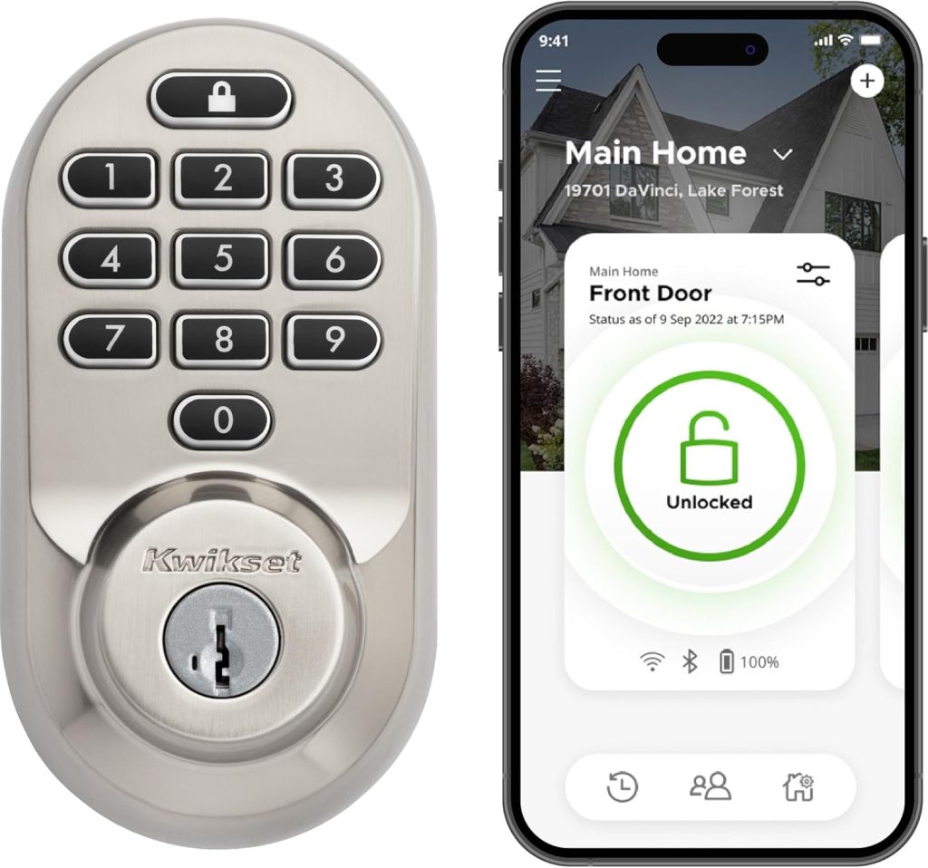 Kwikset 99380-001 Halo Wi-Fi Smart Lock Keyless Entry Electronic Keypad Deadbolt Featuring SmartKey Security, Satin Nickel