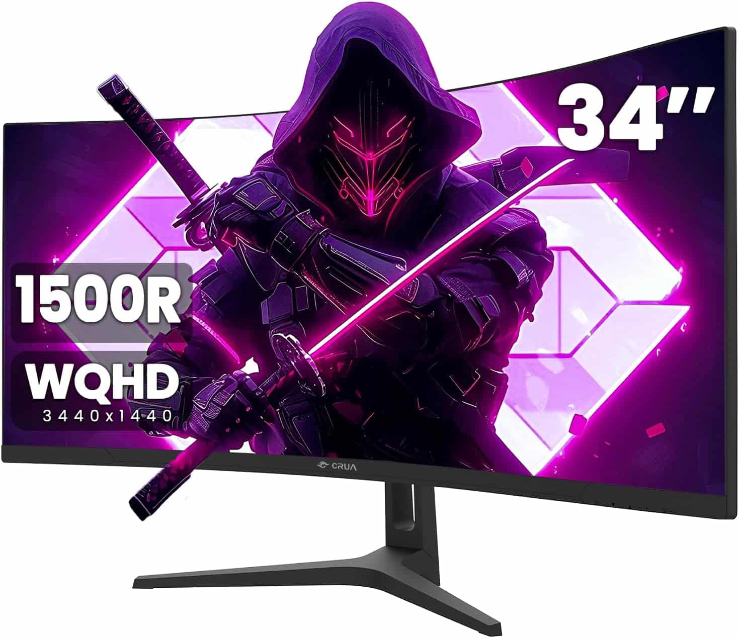 CRUA 34Inch Ultrawide Gaming Monitor, WQHD(3440 * 1440P) 144Hz/165Hz Curved Monitor,99% sRGB, Computer Monitor That Supports AMD Freesync, Wall Mountable Installs(HDMI, DP)-Black