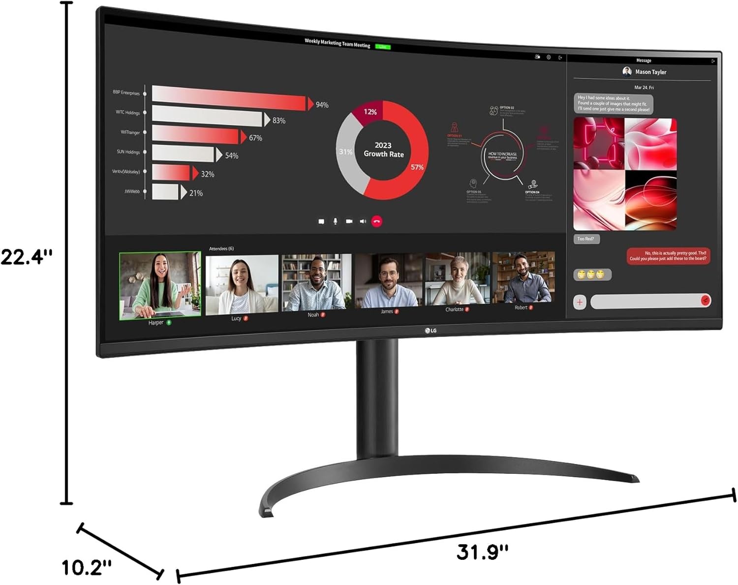 LG 34WP60C-B 34-Inch 21:9 Curved UltraWide QHD (3440x1440) VA Display with sRGB 99% Color Gamut and HDR 10, AMD FreeSync Premium and 3-Side Virtually Borderless Screen Curved QHD Tilt,Black